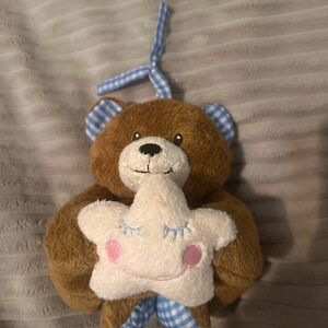 Vintage Step2 MusicalBrown Teddy Bear Blue Checkered Details and Star Plush